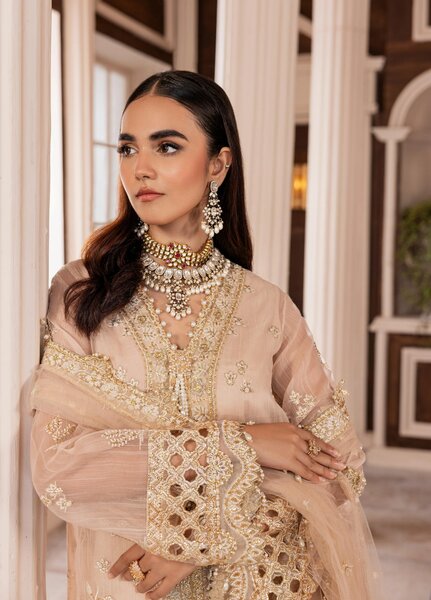 La Elise Women Unstitched Embroidered Khadi Silk 3 Piece Suit 000102 Orla - Festive Collection
