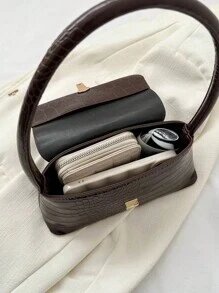 Shein - Crocodile Pattern Pressed Ladies' Pu Bag, Vintage Style Shoulder Crossbody Bag
