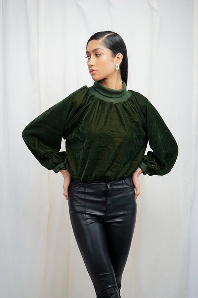 VYBE - x Munib Nawaz - Velvet Crop High-Neck- Green