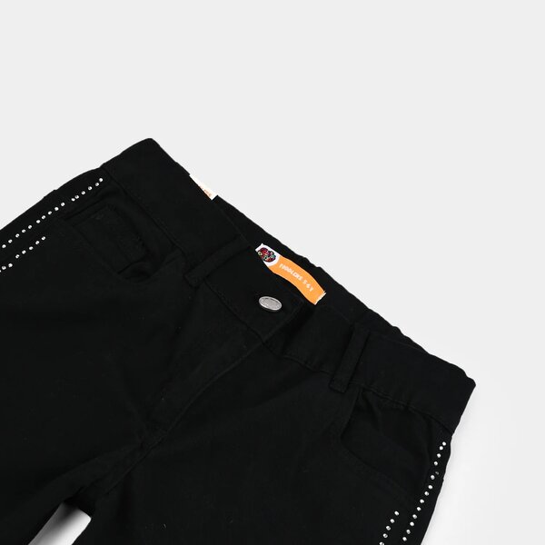 Girls Studded Cotton Twill Straight-Fit Pants – Black