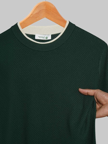 Army Green Premium Knitted Crew Neck T-Shirt (SKCN-068)