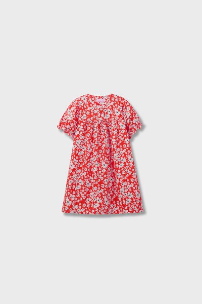 Red Puffy-Sleeve Cotton Dress