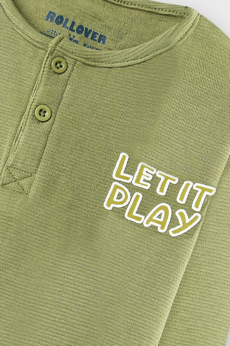 Boys Olive Play Henley Tee