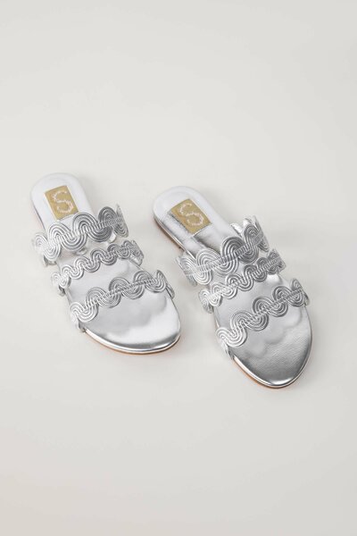 Silver Wavy Slide Sandals