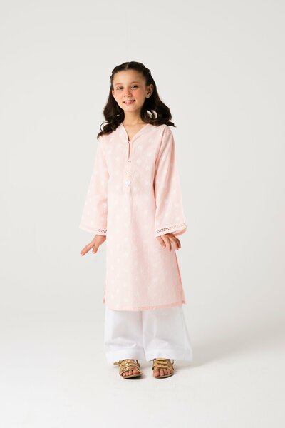 Girls Pink Cotton Kurta Set
