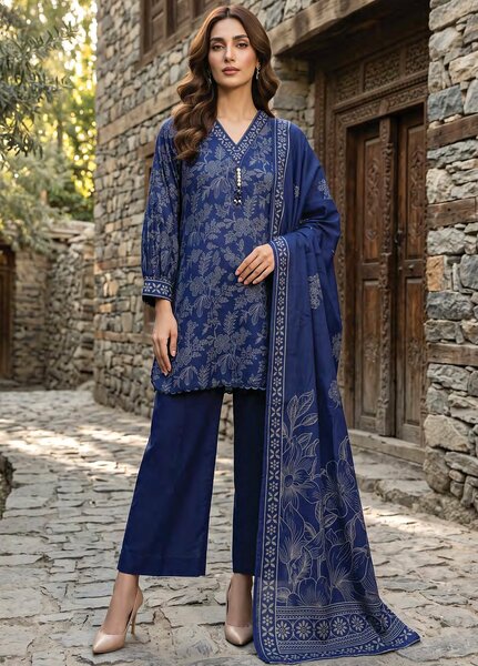 Lakhany Unstitched Printed Pashmina 3 Piece Suit LSM26UP LG-IZ-0834-C - Casual Collection