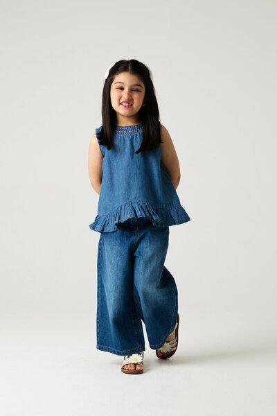 Denim Blossom Embroidered Top