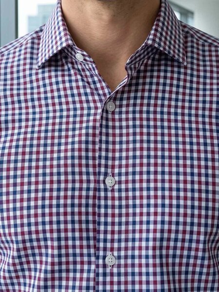 Red & Blue Checkered, Elite Edition, Cutaway Collar Men’s Formal Shirt (FS-2999)