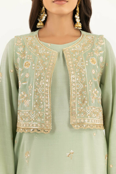 Viscose Raw Silk Embroidered Shirt And Trouser With Waistcoat