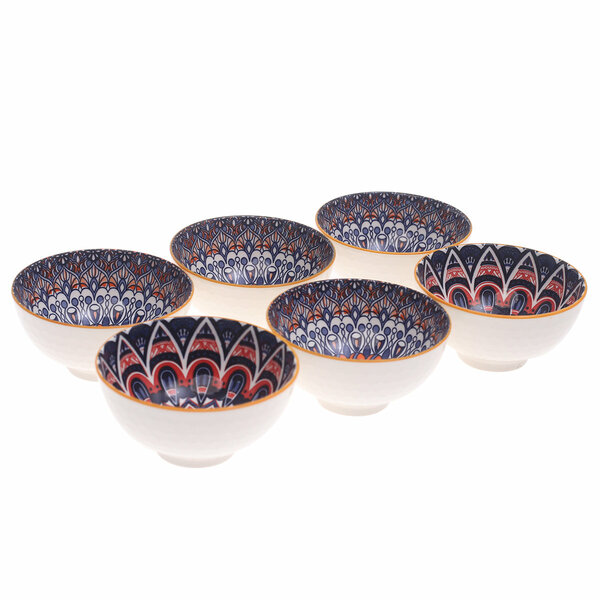 6 Pcs  Mandala-Inspired Ceramic Bowl Set