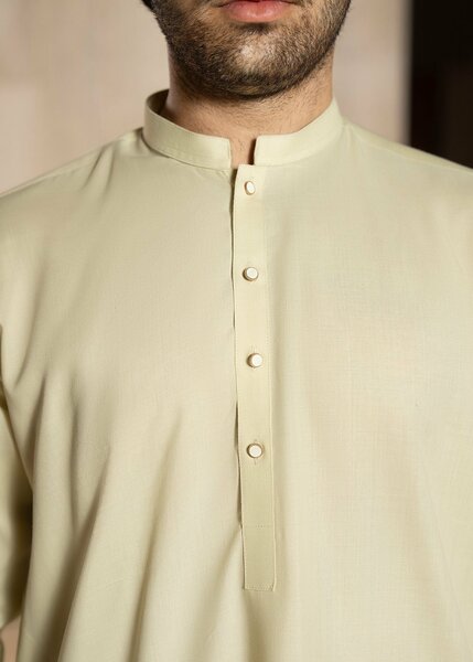 Buraq Men RTW Solids Wash N Wear Kurta Shalwar Suit Cream Casual Collection