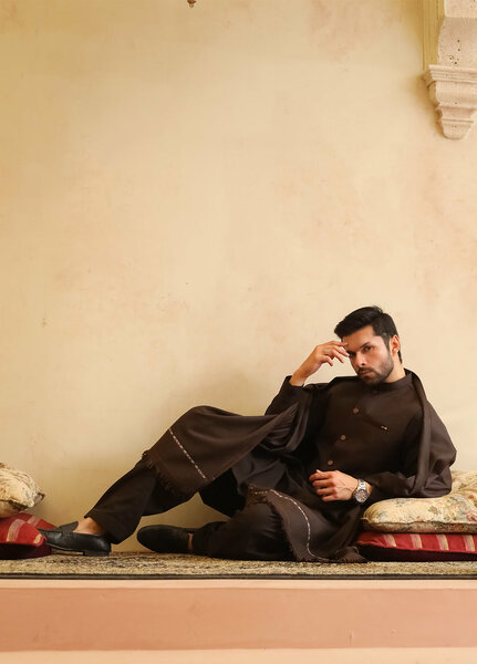 Mazham Mens Shawls Textured Wool 1 Piece Dark Chocolate Brown Winter Collection