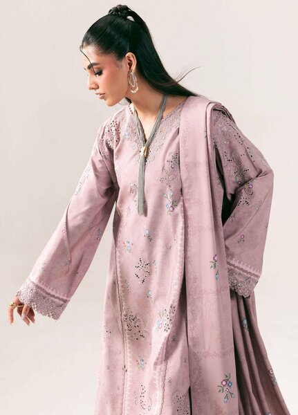 Q prints by Qalamkar Unstitched Embroidered Slub Linen 3 Piece Suit QLK26ULQ Waniya QPW-08B - Winter Collection
