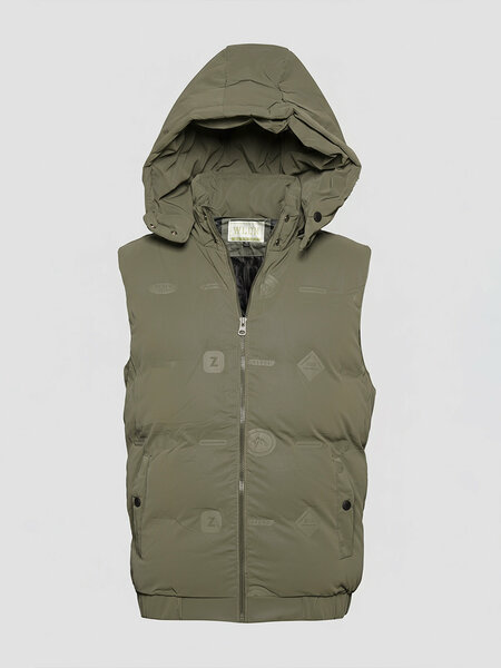 Olive Imported Sleeveless Hooded Puffer (PJ-063)