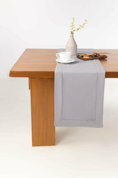 Grey Cube Dobby Table Runner