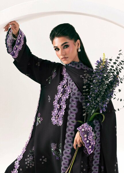 Q prints by Qalamkar Unstitched Embroidered Slub Linen 3 Piece Suit QLK26ULQ Sajal QPW-09B - Winter Collection