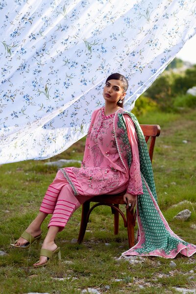 Unstitched Embroidered 3 Piece Muzlin Suit