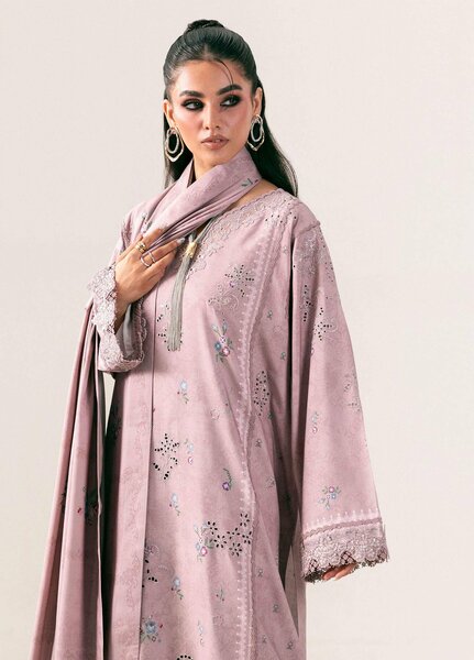 Q prints by Qalamkar Unstitched Embroidered Slub Linen 3 Piece Suit QLK26ULQ Waniya QPW-08B - Winter Collection