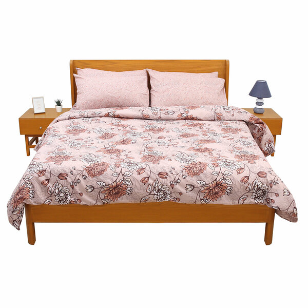 Beige Floral Double Bedding Set – 6 Piece Soft Cotton Elegant Printed Bed Linen Collection