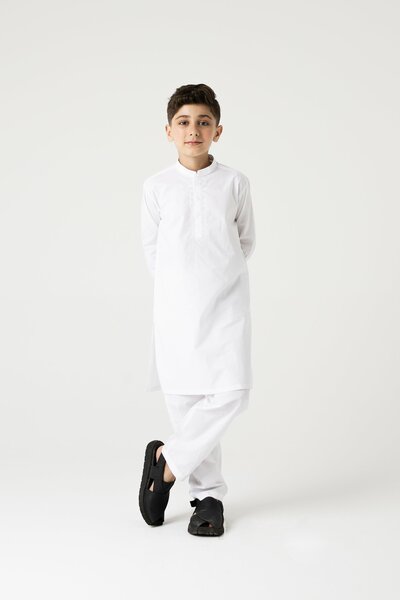 Boys Traditional White Embroidered Kurta Set