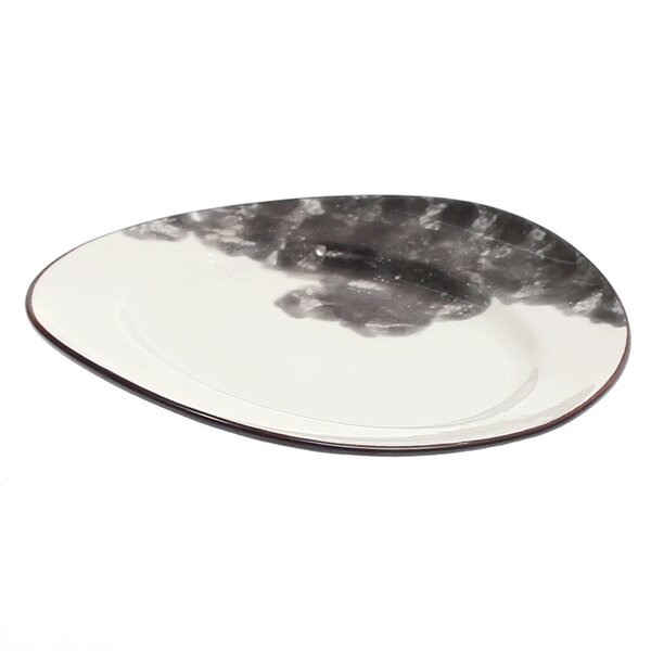 Modern Oval Ceramic Platter – White with Black Marbled Design, Stylish Serving Plate (8.5 x 9 Inch)