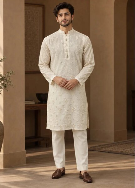 TGM Mens RTW Chikankari Chikankari Kurta Pajama Suit Titan Pearl Festive Collection
