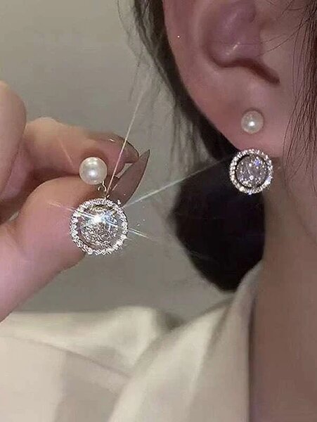 Shein - Faux Pearl & Zircon Decor Earring Jackets