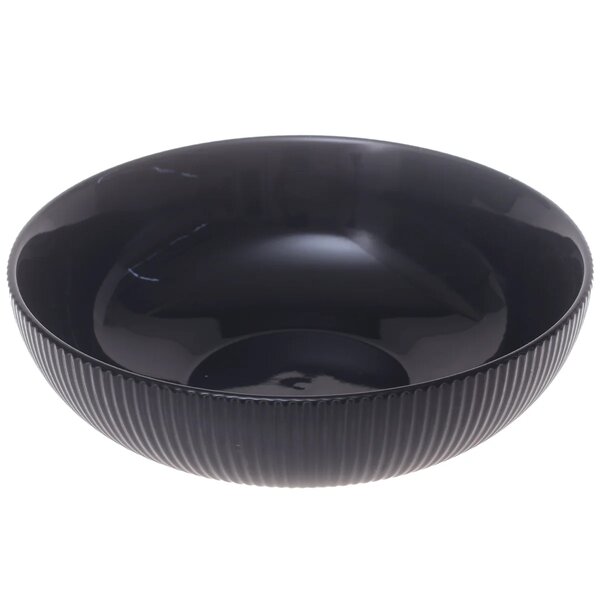 Modern Round Black Ceramic Bowl – Medium Size Ribbed Serving Bowl