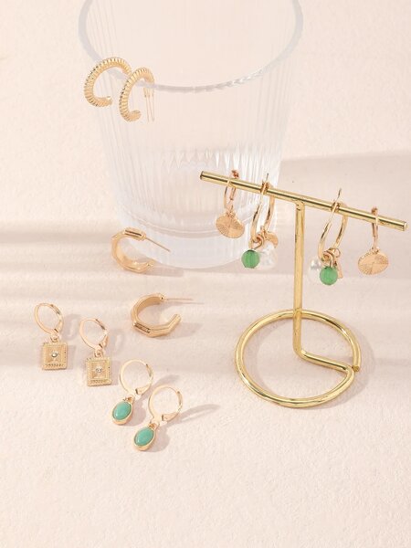 Shein - 6pairs Faux Pearl & Geometric Decor Earrings