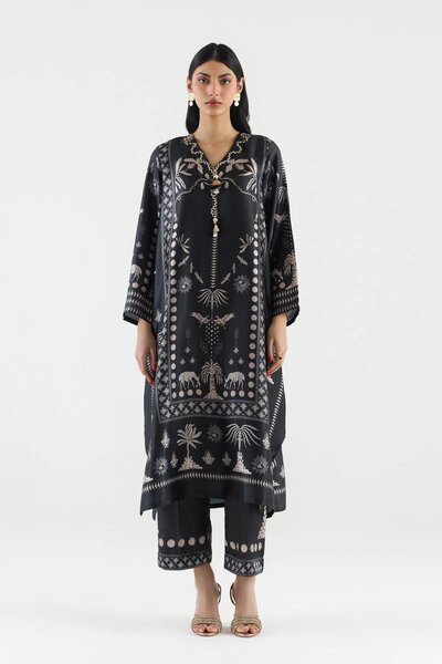 Stitched Printed Satin Shirt+ Culotte