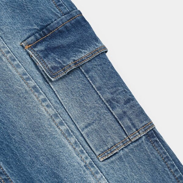 Girls Denim Rigid Pant Seams-Mid Blue