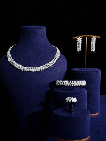 Shein - 5Pcs/Set Women'S Fashion Light Luxury Rhombus Sparkling Crystal Zirconia