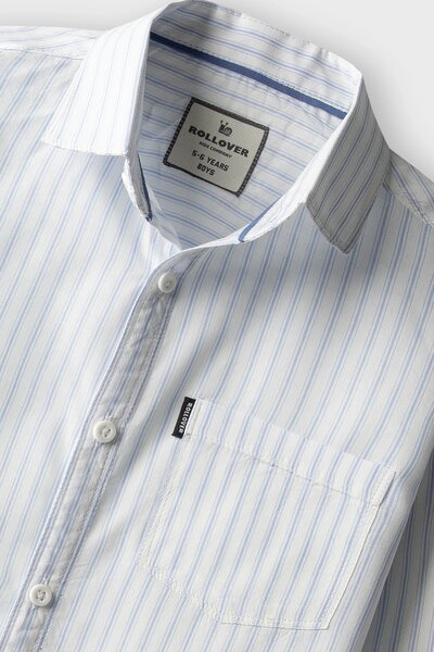 Boys White & Sky Striped Cotton Shirt