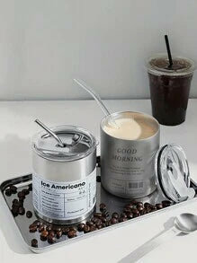 Shein - 1pc Stainless Steel Tumbler With Lid And Straw, 600ml/350ml Insulated Water Bottle