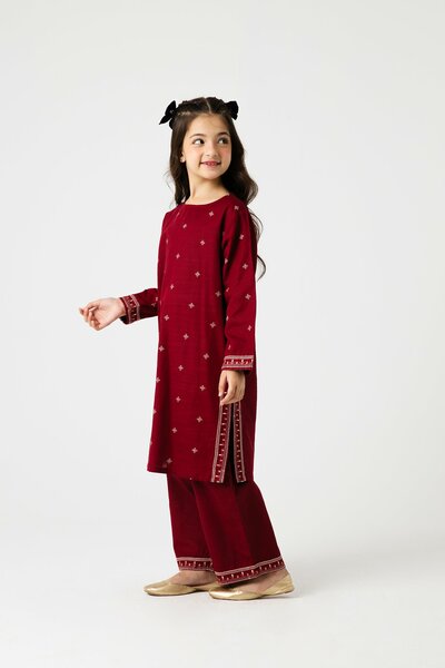 Maroon Delicate Embroidered Kurta Set - 2pc