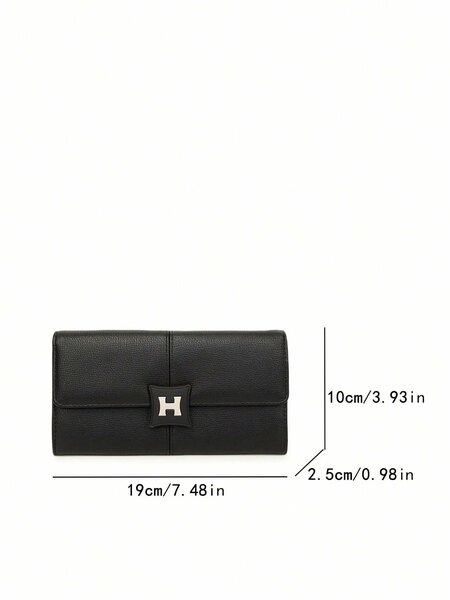 Shein - Faux Leather Women's H-Buckle Clutch Wallet With Card Slots
