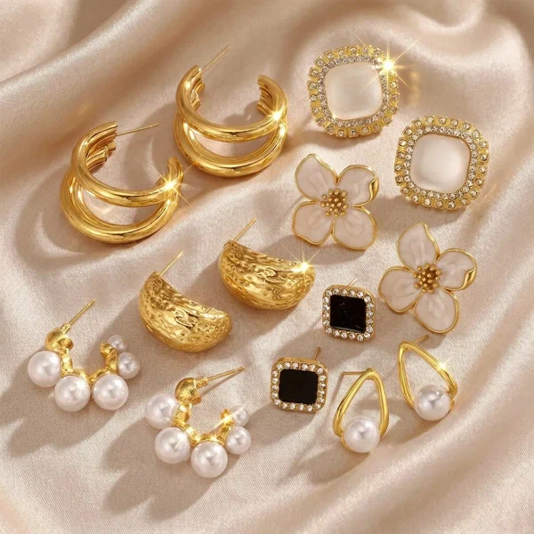 Shein - 14pcs Luxury Pearl Earrings Set