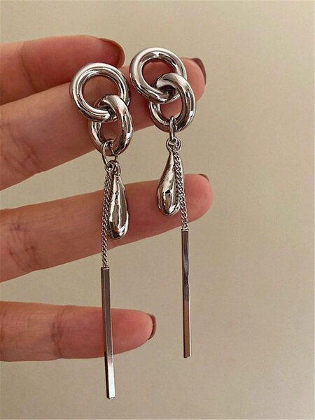 Shein - Metallic Feng Shui Tassel Drop Earrings