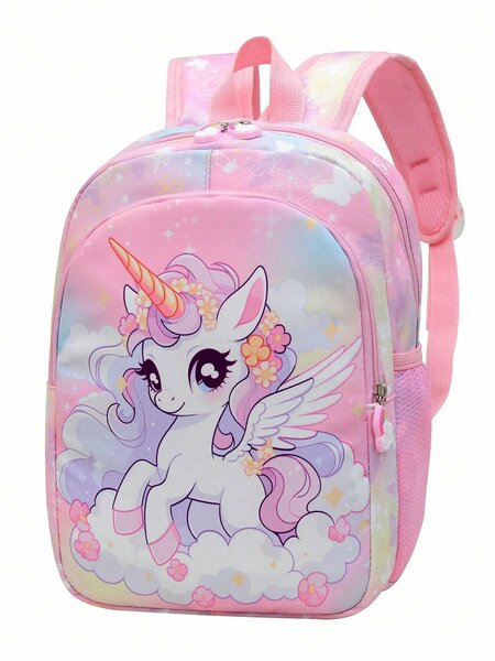 Shein - Cartoon Unicorn Nylon Zipper Closure Backpack