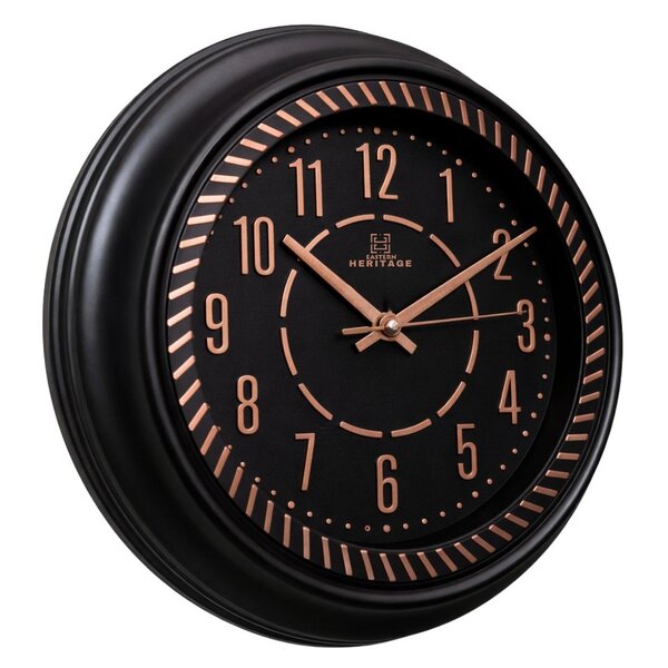 Heritage Vintage Wall Clock 15" – Black & Rose Gold Plastic Wall Clock