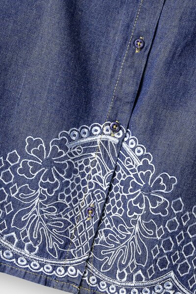 Indigo Embroidered Denim Top