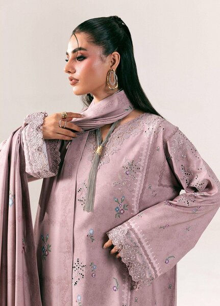 Q prints by Qalamkar Unstitched Embroidered Slub Linen 3 Piece Suit QLK26ULQ Waniya QPW-08B - Winter Collection