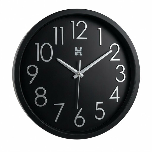 Heritage Bradford Wall Clock 14.5 Inch – Modern Black Dial with White Numerals & Minimalist Style (Plastic)