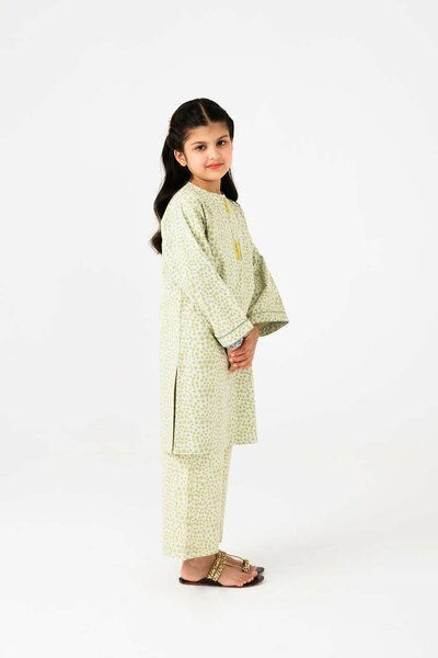 Soft Green Printed Cotton Kurta Set - 2pc