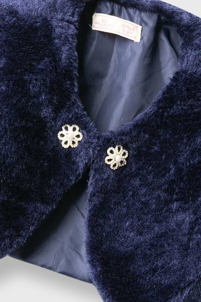 Girls Navy Luxe Fur Shrug
