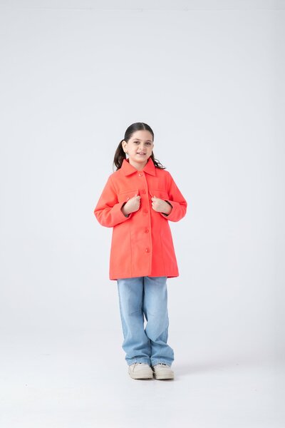 Girls Bold Coral Felt Coat