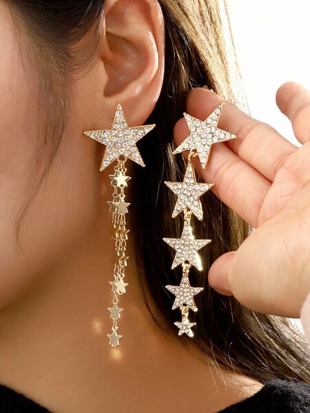 Shein - 1pair Fashionable Luxurious Ladies' Faux Pearl & Rhinestone Leaf & Flower Drop Earrings