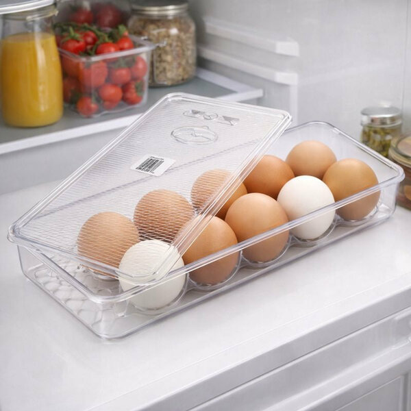 Plastic 10-Piece Egg Storage Box with Transparent Cover