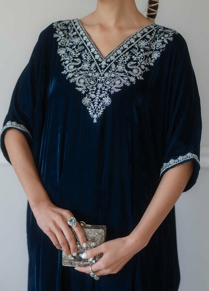 Atelier Velours by Rashid Textiles RTW Embroidered Velvet Kaftaan Suit RT26RAV Shaam  - Festive Collection