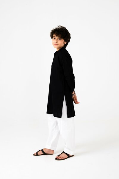 Boys Classic Black Cotton Kurta